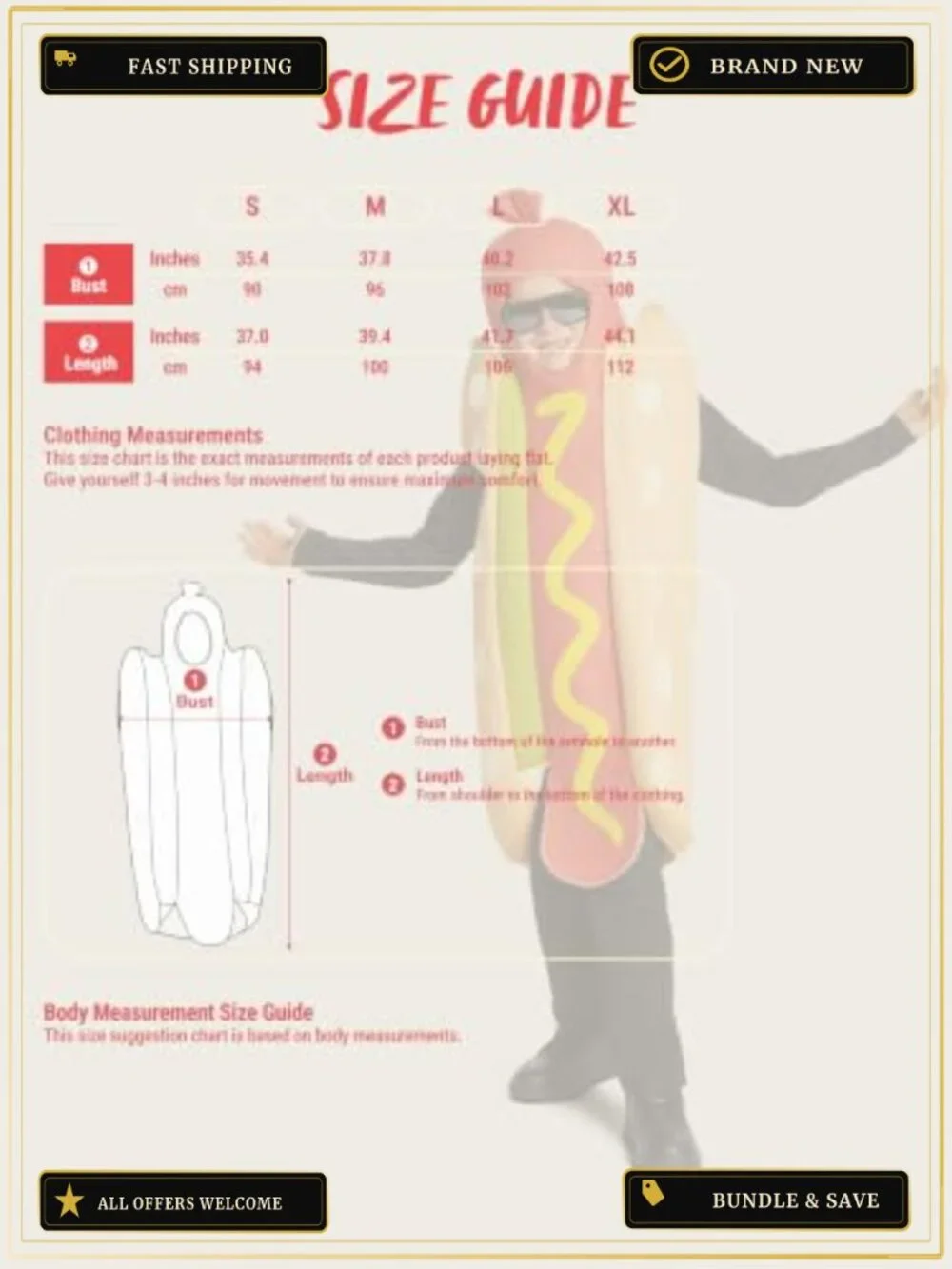 Kids Hot Dog Costume Unisex Food Themed Halloween Dress Up